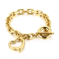 Bracciale a cuore in acciaio dorato con chiusura a leva OT e maglie esagonali - Bracciale Dorato (KB152757-Z)