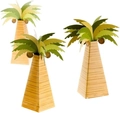 Detailed view of three-piece tropical palm tree gift boxes made of layered cardstock - 3.5x3.5x10cm / Green