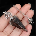 Resin tree of life pendulum with brown crystals, copper coil, and silver metal chain - Obsidian