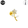 Golden flower petal design G23 titanium labret with internal thread and clear zircon stones - Gold Flower With Leaves Style (G23LAI070-G)