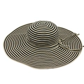 Foldable wide brim straw sun hat with black and white stripes and a decorative bow - One Size (13cm Brim) / Black & Beige (Bow)