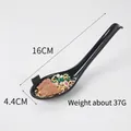Realistic toy spoon with miniature braised beef ramen model and toppings, 16cm long - Beef Noodles-Black Spoon