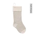 Knitted Christmas stocking with diagonal fine stripes in cream and taupe colors - Ivory Top/Linen Fine Diagonal Stripes