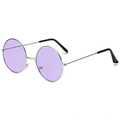 Retro round sunglasses with silver metal frame and purple ocean tinted lenses - Silver Frame Purple Lens