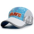 Kids quick-dry baseball cap in blue and white with BRAVE 3D embroidery and mesh panels - White Brim with Sky Blue