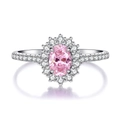 Luxuriöser 925 Sterling Silber Ring mit ovalem rosa Edelstein und weißen Zirkonia-Akzenten - US 5 / Padparadscha Rosa (Silberband)