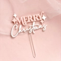 Pink Acrylic Merry Christmas Cake Topper Dessert Insert Card for Holiday Party Decor - Pink Double-Layer Merry Christmas