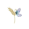 Golden dragonfly brooch with purple gradient wings and yellow crystal wheat ears - Wheat Ear Purple Dragonfly