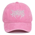 Pink washed cotton baseball cap with gothic embroidery and distressed vintage look - Adjustable / Pink