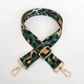 Adjustable green leopard print bag strap with polished gold-tone metal hooks - Grass Green