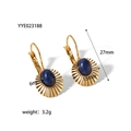 18K gold plated titanium steel drop earrings with oval blue lapis lazuli stone - Sunflower Sunburst Stud Earrings (YYE023188)