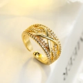 Anello aperto dorato per donna con pietre in zirconia scintillante e design incrociato - Aperto Regolabile / Oro