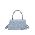 Fashionable light blue denim texture handbag with curved flap and top handle for women - Blue