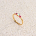 Gold-tone vintage titanium steel ring with iridescent opal and pink crystal stones - Golden Rose + Colored Diamonds