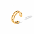 Vue détaillée de la bague réglable en acier inoxydable poli avec motif tressé doré - Ouvert Réglable / Maillon Ovale Ajouré (TR4122)