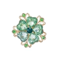 Golden clover brooch with green heart crystals and flower-shaped emerald stones - Green Crystal Flower
