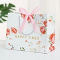 Elegant marble gift bag with orange roses and pink ribbon for Valentine's Day - Romantic Flowers / Medium 25*12*20cm