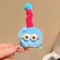 Barrette mignonne monstre en peluche bleue avec grands yeux et antenne rose pour filles - Bleu