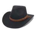 Chapeau de cowboy classique en feutre de laine noir avec ruban en daim marron et boucle - Noir
