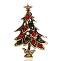 Vintage gold Christmas tree brooch featuring vibrant red and green rhinestone accents - 16XZ094B1-Retro Gold Red Green Rhinestone Christmas Tree