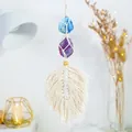 Bohemian crystal suncatcher featuring blue apatite, tourmaline, and cotton tassels - Blue Apatite + Plum Tourmaline Macrame