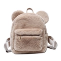 Mochila de peluche beige para mujer con orejas de oso y textura suave y esponjosa - Caqui