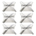 Set of 6 white pillow boxes with silver satin ribbons for wedding party favors - White + Silver Ribbon