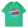 Green July 4th Independence Day letter print cotton t-shirt in loose casual fit - Green