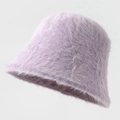 Flauschiger helllilafarbener Plüsch Fischerhut mit weicher Kaninchenfellstruktur - M (56-58cm) / Hellviolett