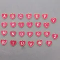 DIY red heart-shaped alloy alphabet charms set with gold beads edge for jewelry making - Heart Alphabet Set (DY147) / Set of 26 / Style 18 Heart Rose Red