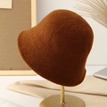 Caramel brown knitted bucket hat for women made of warm wool material in dome design - Brick Red