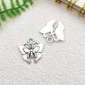 Antique silver butterfly charm for DIY jewelry making with embossed texture detail - Butterfly (16x16mm)