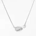Silver square snake chain necklace with round pearl and irregular textured pendant charm - Silver Style (D1288)
