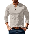 Men's slim fit long sleeve ribbed Henley shirt in light beige with button neckline - Apricot