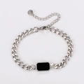 Pulsera de cadena NK de acero inoxidable plateado con incrustación cuadrada negra y cierre - Color Acero