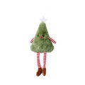 Weihnachtsbaum-Plüschfigur mit grünem Kunstfell, gestreiften Beinen und silbernem Stern - Grün