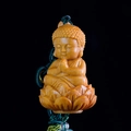 Carved sandalwood Buddha pendant on lotus base with green cord and crystal bead - Little Buddha Statue Style (8) / Approx. 4.1*2.6cm / Without Scent Beads