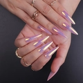 Unghie finte stiletto olografiche rosa-viola con effetto specchio cromato aurora metallica - Stile di colla aurora rosa viola (CJCY-56)