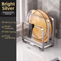 Polished silver stainless steel kitchen organizer for cutting boards and pot lids - Double Layer Simple Pot Lid Holder-Bright Silver (With Drip Tray)