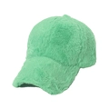 Close-up of the plush faux fur texture and mint green stitching of the baseball cap - 56-60cm Adjustable / Green