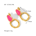 Dettaglio orecchini in smalto rosa e oro con dimensioni di 28,5 mm per 19 mm - rosa acceso