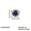 Stainless steel round pendant with blue rhinestone inlay and golden finish detail - September Sapphire Blue