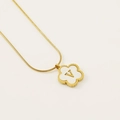 Gold stainless steel necklace with white clover pendant featuring gold letter V detail - Letter V