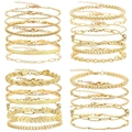 Set of multi-style gold plated stainless steel bracelets including snake and bead chains - Gold 23-Piece Bracelet Set