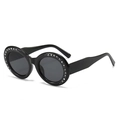 Lunettes de soleil ovales avec strass et monture noire style punk vintage femme - C1 Monture Noire Verres Gris