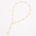 Detail of gold heart link necklace featuring small beads and letter F pendant - Letter F Pendant (XL3184【Gold F】) / Gold