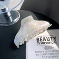 Elegant pearlescent white acetate shark hair claw clip with colorful iridescent finish - Mermaid White 10cm