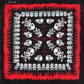 Black 100% cotton square bandana featuring white skull patterns and red flame edges - Red Edge Flame Skull (N-08)