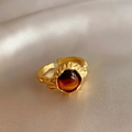 Vintage golden open ring featuring an amber stone with irregular molten lava texture - Amber Irregular Cabochon (35#)