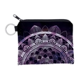 Detail of purple mandala print coin purse with keychain and galaxy star pattern - Starry Purple Mandala